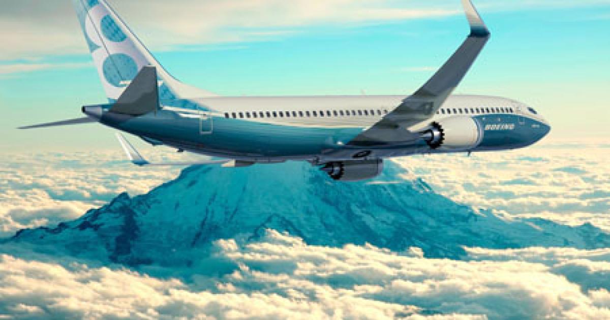 Boeing Business Jets confirmed to AIN that its 737-derived bizliners will migrate to the new 737 Max platform. Deliveries of the BBJ2 Max, based on the 737-8 Max (shown), will begin in the 2018 time frame, to be followed by the BBJ3 Max (derived from the 737-9 Max) in 2019 and the BBJ1 Max (based on the 737-7 Max) in about 2020.