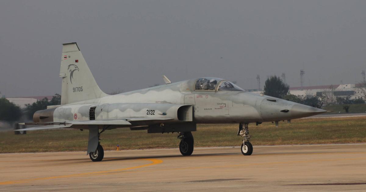 Yet another upgrade for the Royal Thai Air Force’s fleet of F-5 fighters. (Photo: Chris Pocock AIN) 