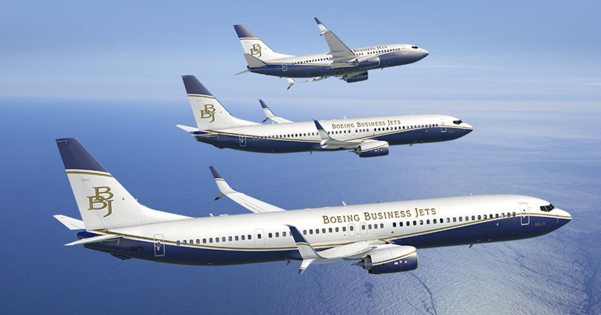 The BBJ Max 7 (center), unveiled at NBAA last year, is a shortened version of the Max 8. (Photo: Boeing Business Jets)