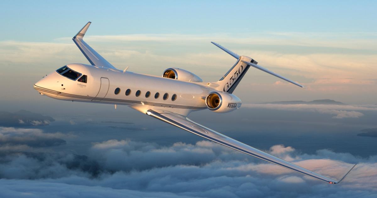 The first half of this year has seen business aircraft flight activity in North America record year-over-year gains every month. Notably, flights of large-cabin jets, such as this Gulfstream G550, climbed 10.5 percent, to 475,580 flight hours, during the first six months of 2017. (Photo: Gulfstream Aerospace)