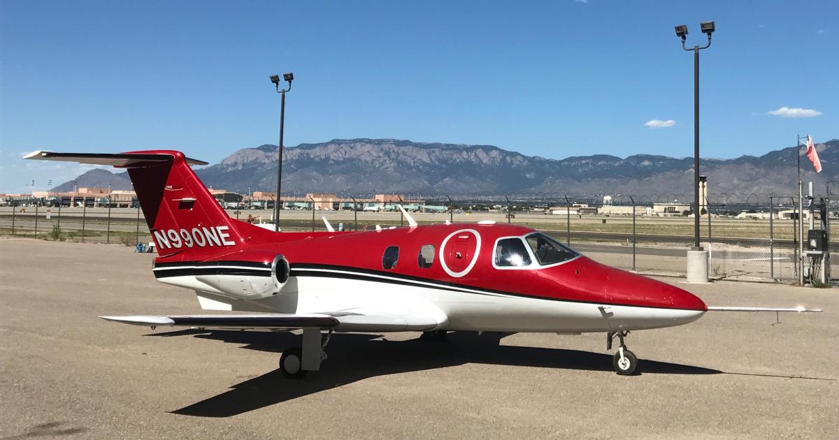 The first of three planned prototypes testing systems intended for the Eclipse 700, N990NE sports an aerodynamically-conforming version of the larger aircraft’s planned wing design. (Photo: One Aviation)