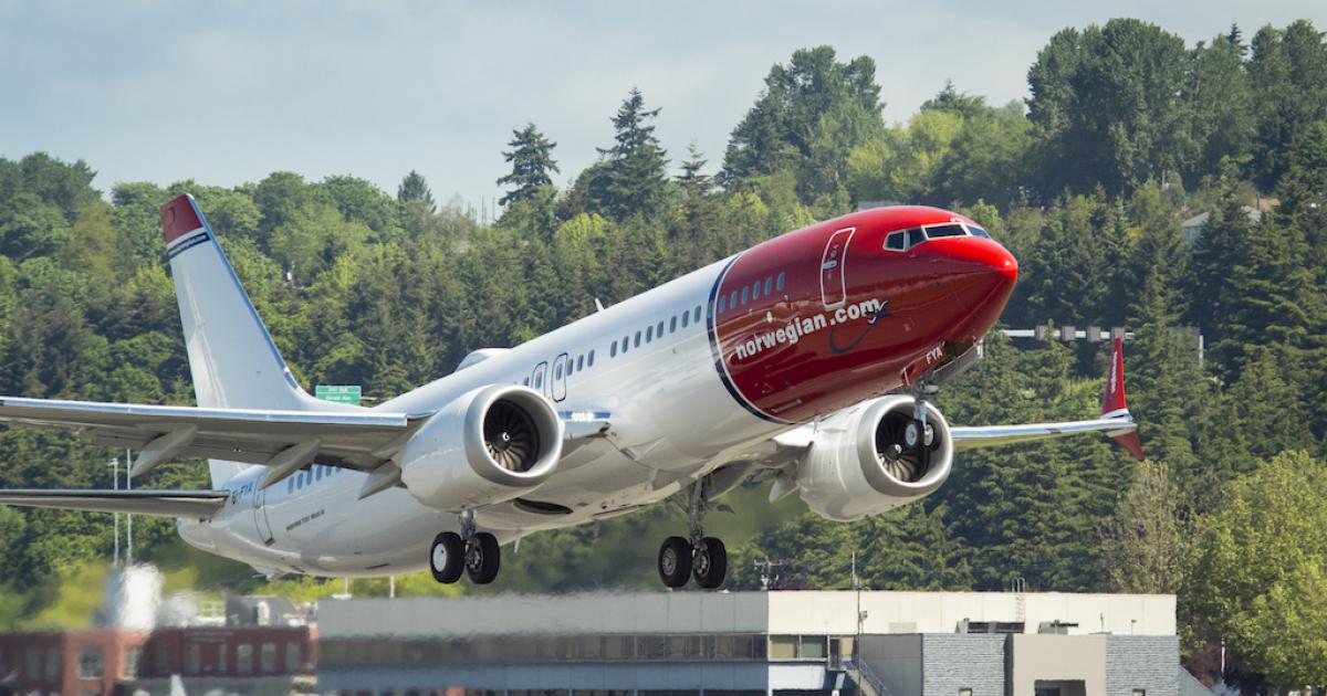 Norwegian last month began transatlantic services using Boeing 737 Max 8s. (Photo: Boeing)