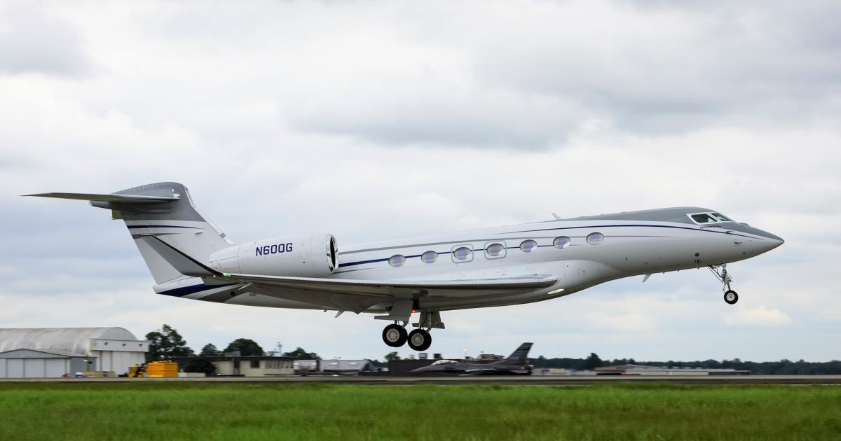 N600G, the fifth flight-test Gulfstream G600, made a nearly three-hour maiden flight on August 29. It has a production interior and serves as a cabin testbed and will also conduct function and reliability testing before the G600 enters service later next year.