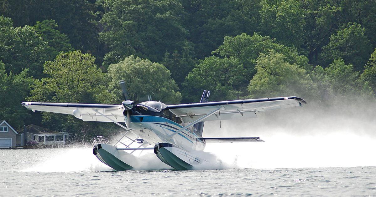 AIN editor Nigel Moll puts the float-approved turboprop through its paces on the Finger Lakes in Central New York. The amphib is in its element charging through chop on the water or in the air. (Photo: Nigel Moll)