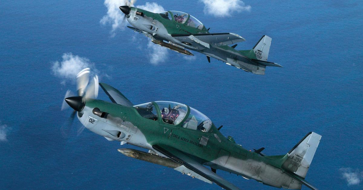 Two Brazilian Air Force Super Tucanos. Nigeria is likely to acquire 12 for light attack duties. (Photo: Embraer)