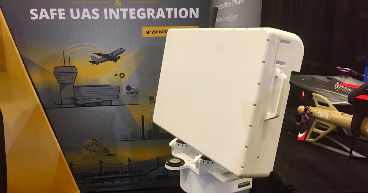 Gryphon Sensors displayed R1400+ radar for drone detection at InterDrone conference in Las Vegas. (Photo: Bill Carey)