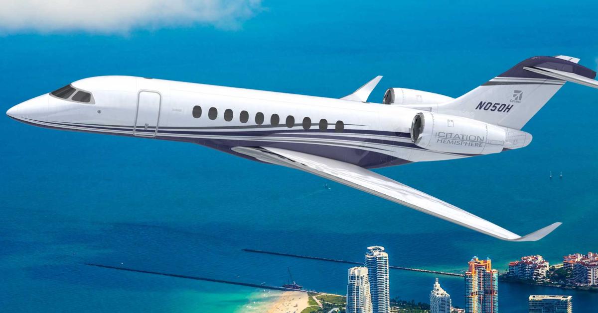 Jetcraft predicts that 98 percent of revenue from new-model jets will involve large-cabin aircraft, such as the developmental Citation Hemisphere from Textron Aviation.