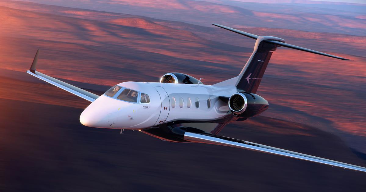 Flying activity of fractional light jets, which includes the Embraer Phenom 300, soared 17 percent year-over-year in August 2017, with overall flying across all operator and aircraft categories up 5.2 percent from a year ago. This is the largest month operations-wise since May 2008, according to Argus International. (Photo: Embraer)