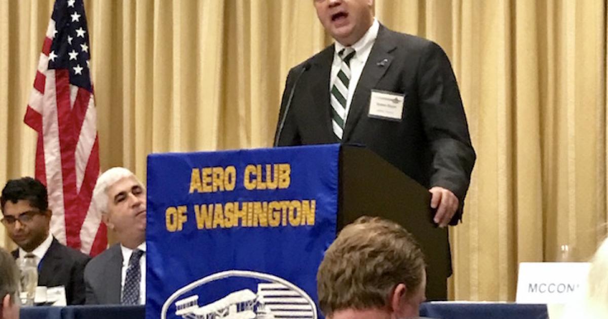 JetBlue CEO Robin Hayes addresses an Aero Club of Washington gathering on September 18. (Photo: JetBlue) 