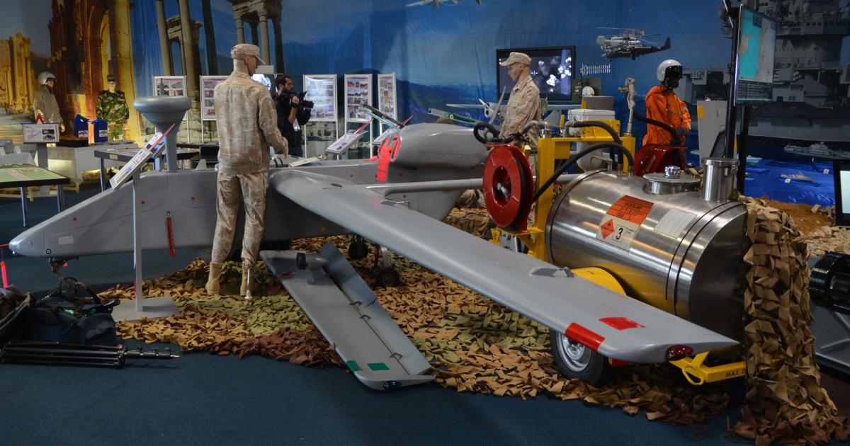 The ARMY 2017 show included a special pavilion showcasing Russia's intervention in the Syrian conflict. This Forpost UAV was part of the display. (Photo: Vladimir Karnozov)