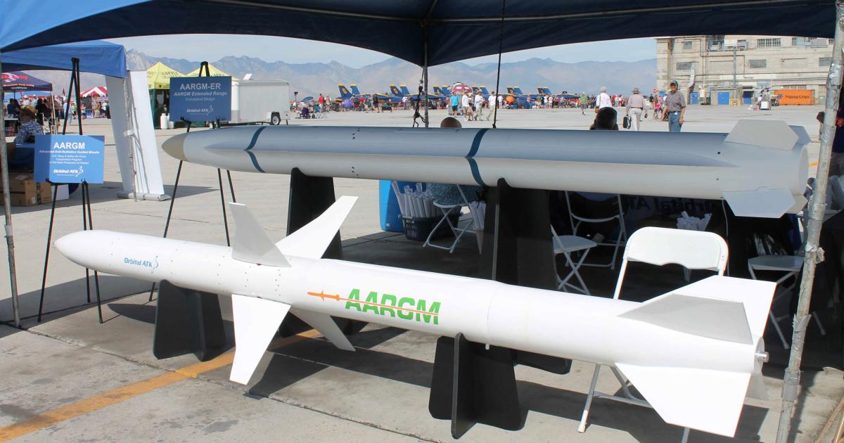 Amongst the diverse portfolio of defense products offered by Orbital ATK is the Advanced Anti-Radiation Guided Missile (AARGM). (Photo: Chris Pocock)