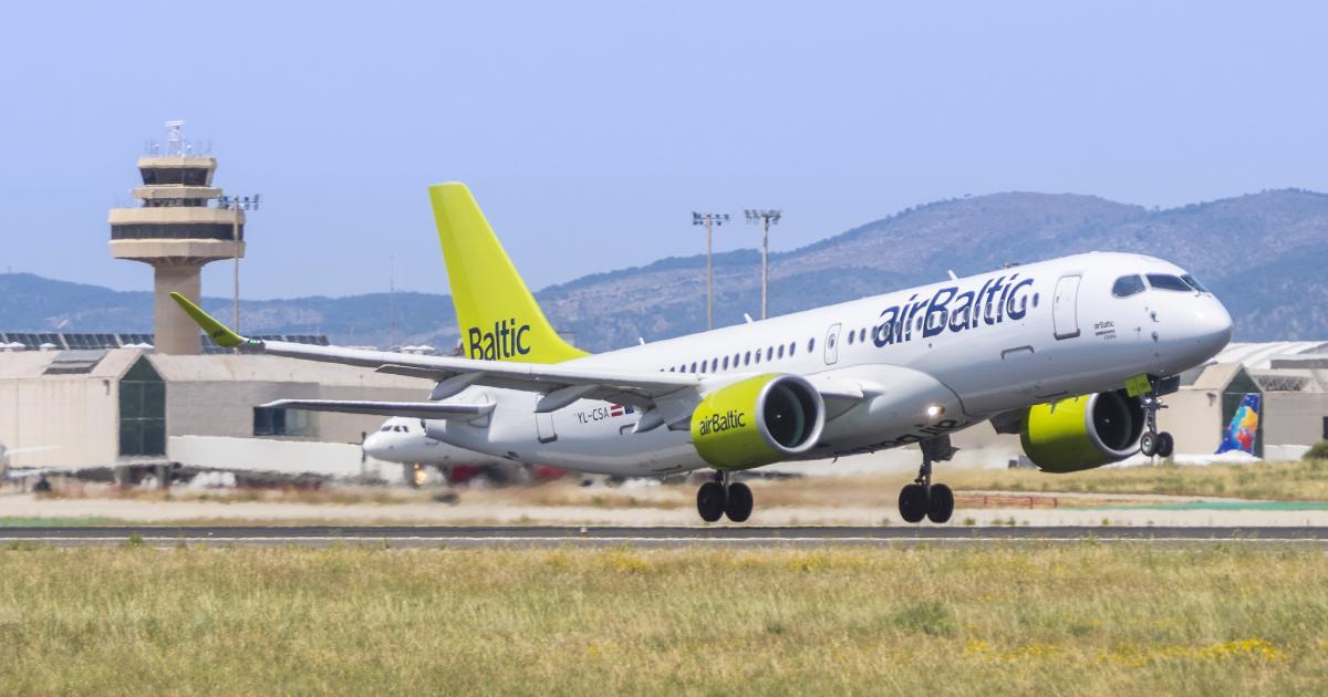 An Air Baltic Bombardier CS300 takes off from Palma de Mallorca Airport. (Photo: Flickr: <a href="http://creativecommons.org/licenses/by-sa/2.0/" target="_blank">Creative Commons (BY-SA)</a> by <a href="http://flickr.com/people/galeriadechato" target="_blank">FlickrdeChato</a>)