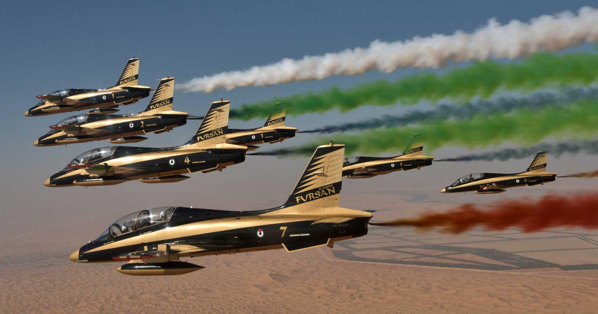 Quite literally “flying” the national colors, the UAE jet demonstration team has been thrilling airshow clouds since it was formed in 2010.