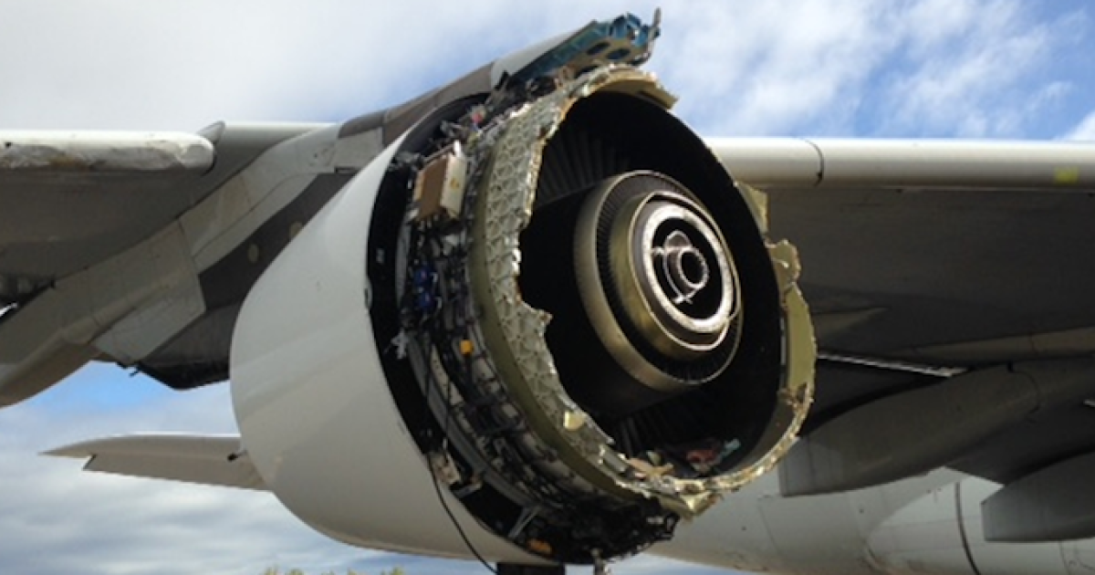 The Engine Alliance GP7200 turbofan on the Air France A380 that diverted to Goose Bay on September 30 shed its front cowling and fan disc. 