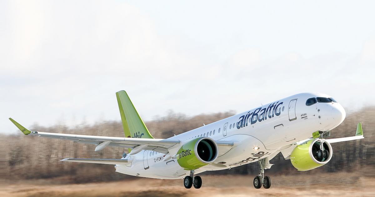 Latvia's Air Baltic launched CS300 services between Riga and Abu Dhabi on October 29. (Photo: Bombardier)