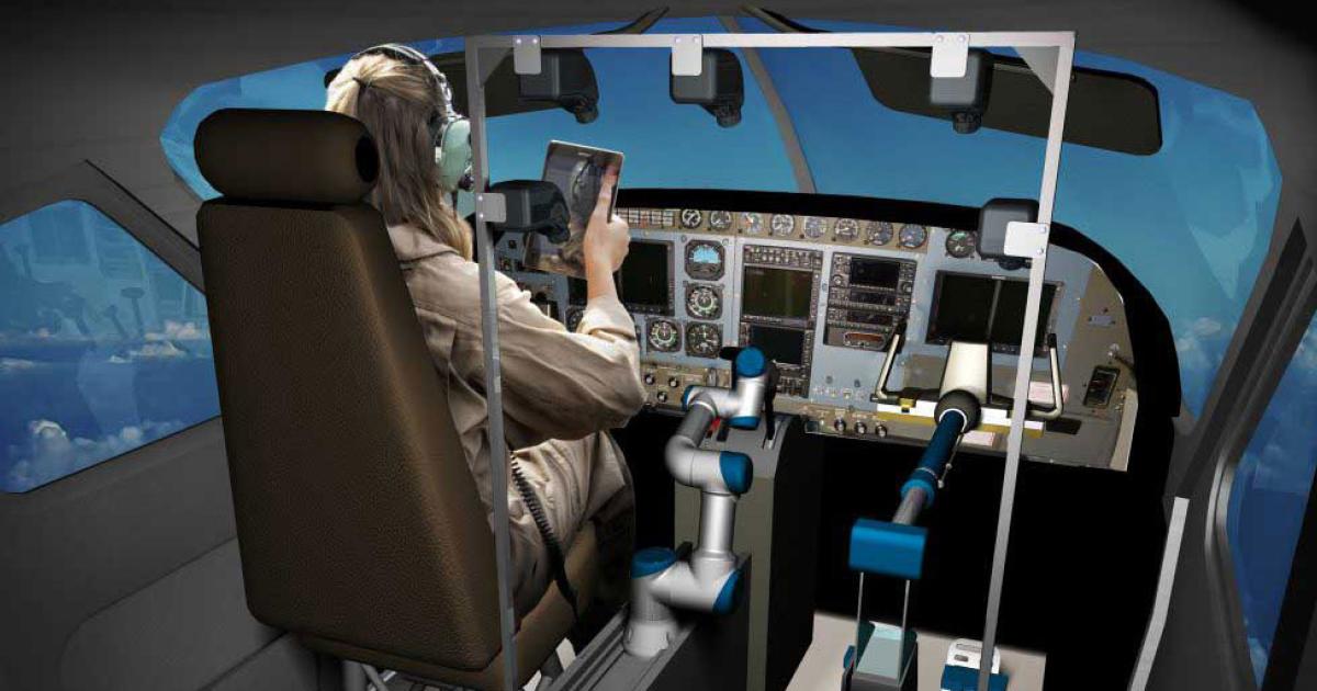 Aurora Flight Sciences, recently targeted for acquisition by Boeing, specializes in advanced technologies, often involving robotics. Its Aircrew Labor In-cockpit Automation System (Alias) focuses on developing communciation between the pilot and the automated “assistant.”