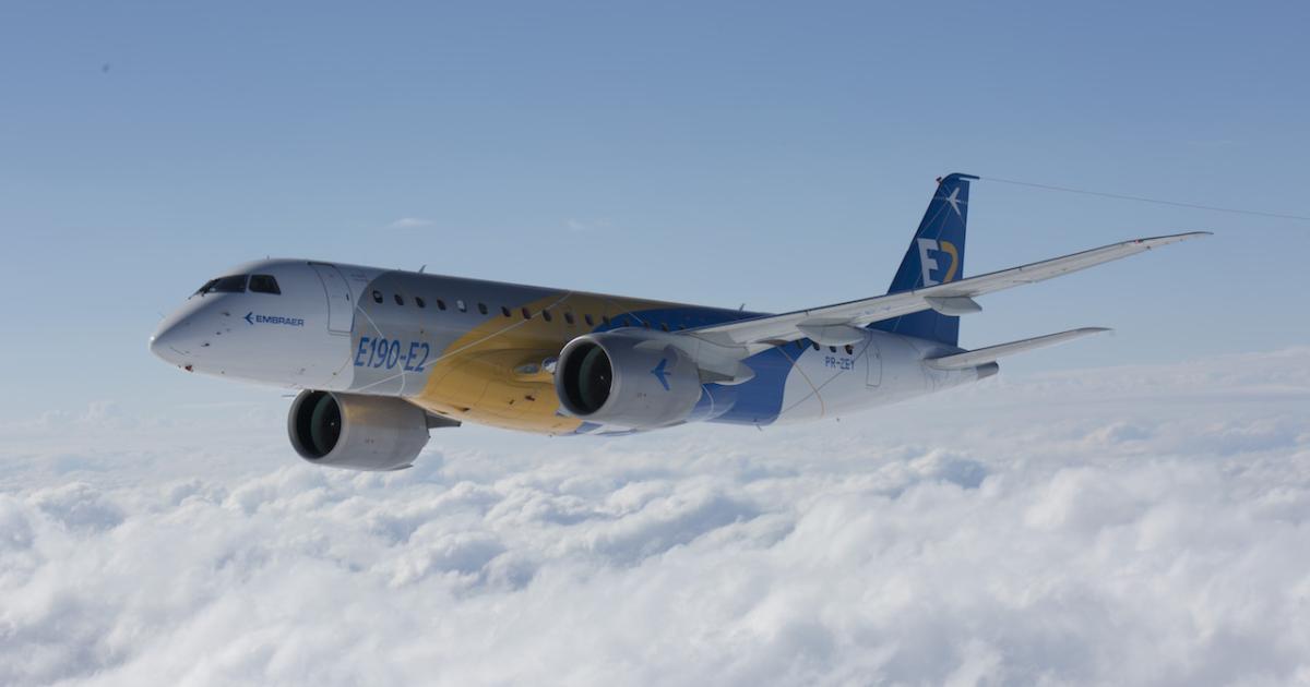 The Embraer E190-E2 few for the first time in May of 2016. (Photo: Embraer)