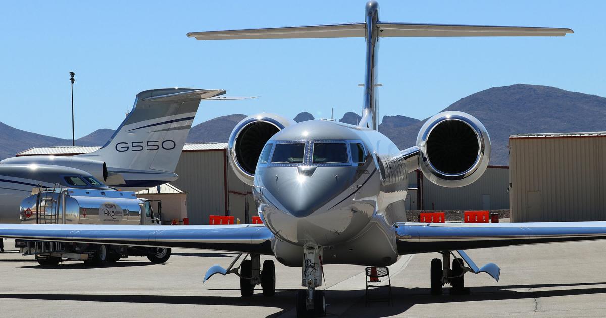 Gulfstream’s G600 in the static display area has a maximum range of 6,500 nm at Mach 0.85. PHOTO: BARRY AMBROSE