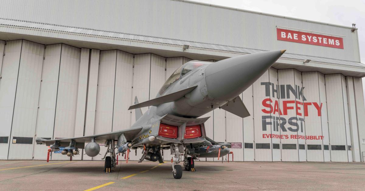 A Eurofighter Typhoon at Warton in the UK, where production is slowing despite a possible new order from Qatar. (Photo: BAE Systems)