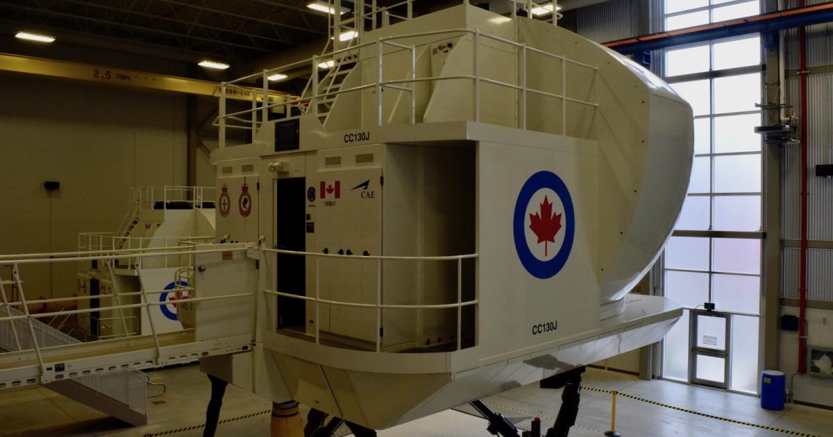 One of two CAE CC-130J full-motion simulators is shown at the Trenton Air Mobility Training Centre. (Photo: Bill Carey)