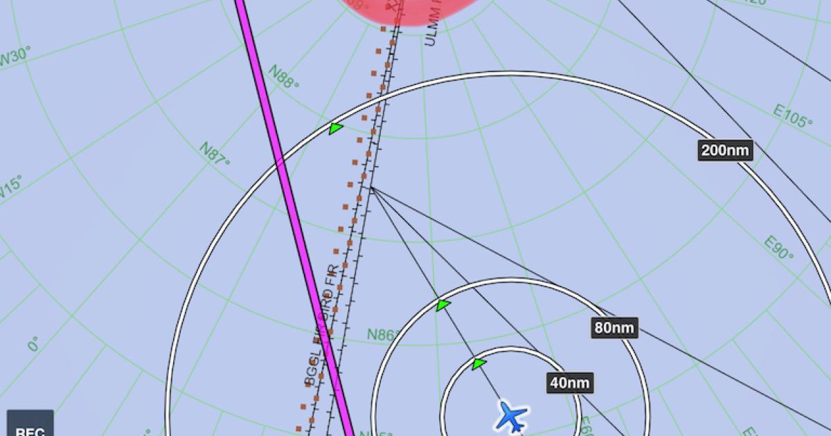New FAA guidance allows commercial operators to use own-ship position information on iPad apps in all phases of flight. Shown here, an Emirates A380 near the North Pole on ForeFlight Performance Plus with Jeppesen charts. 