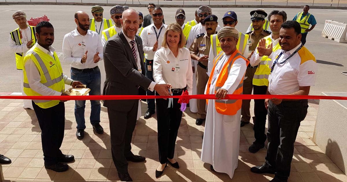 (L-R) David Wilson, COO, Oman Airports Management Company with Anne Anderson, vice president Shell Aviation, and Salim Awadh Said Al Yafaey, general manager, Salalah International Airport, at the ribbon-cutting ceremony marking Shell as the official fuel provider at Salalah Airport.
