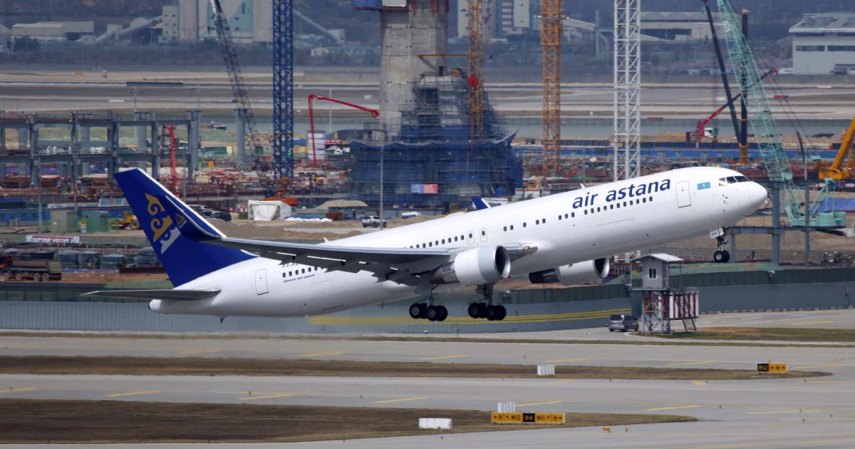 An Air Astana Boeing 767 takes off from Seoul Incheon Airport. (Photo: Flickr: <a href="http://creativecommons.org/licenses/by-sa/2.0/" target="_blank">Creative Commons (BY-SA)</a> by <a href="http://flickr.com/people/byeangel" target="_blank">byeangel</a>)