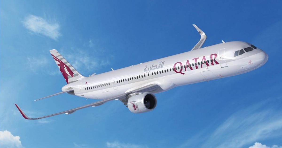 An artists rendering of a Qatar Airways Airbus A321neo shows the airplane equipped with CFM Leap-1A engines. (Image: Airbus)