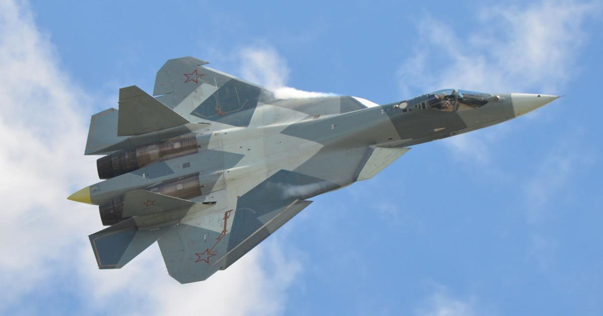 A prototype of the Sukhoi Su-57 fifth-generation fighter made its first flight with new, more powerful engines.