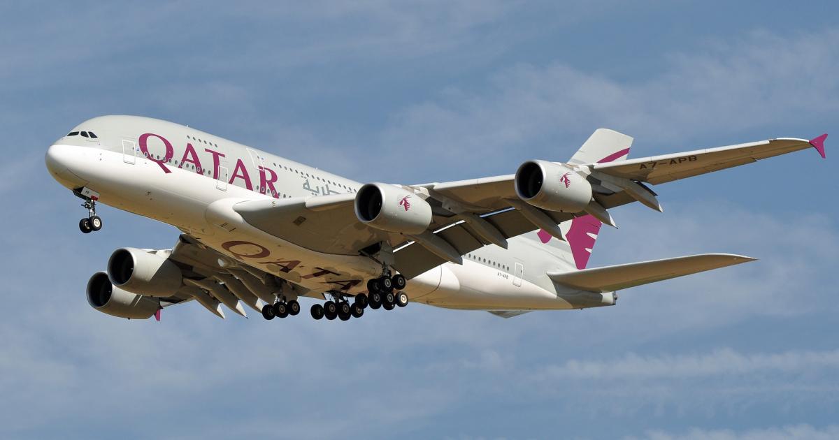 A Qatar Airways Airbus A380 takes of from Paris Charles de Gaulle Airport. (Photo: Flickr: <a href="http://creativecommons.org/licenses/by-sa/2.0/" target="_blank">Creative Commons (BY-SA)</a> by <a href="http://flickr.com/people/airlines470" target="_blank">airlines470</a>)