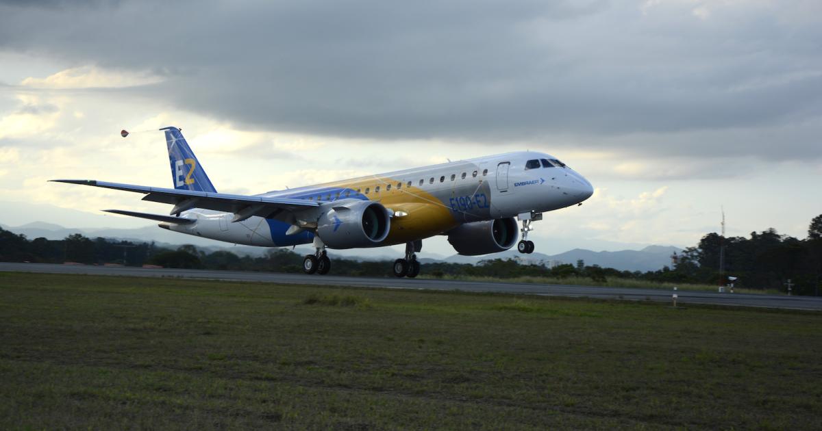 Four Embraer E190-E2 prototypes have clocked more than 2,000 flight hours. (Photo: Embraer)