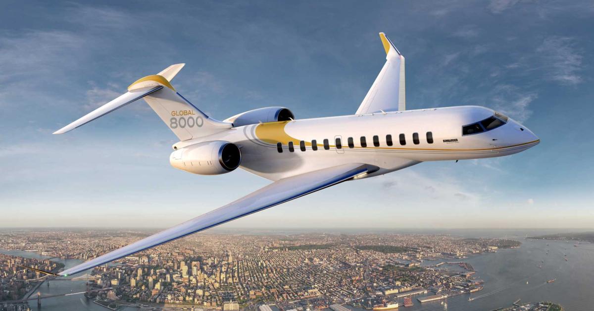 Recent comments from Bombardier executives portray a clouded future for the company's Global 8000. Compounding this uncertainty is a still-undefined certification schedule, an apparent paucity of orders, and, according to industry analyst Rollie Vincent, “unclear” market requirements. (Photo: Bombardier Aerospace)