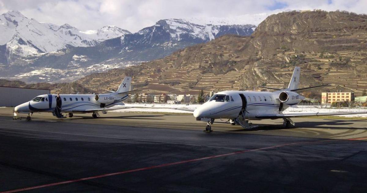Business jet activity in Europe climbed 6 percent year-over-year in December, though overall business aircraft flying slipped 1 percent, mainly due to weather, according to WingX Advance. (Photo: Luxaviation/Robert Fisch)