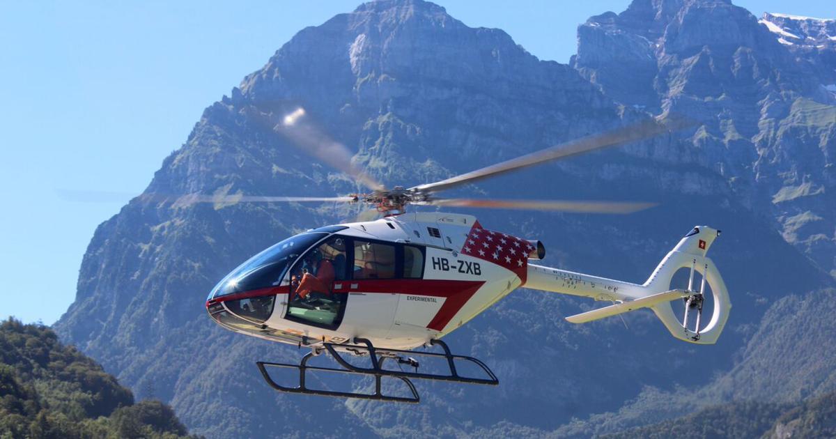P2, Marenco Swisshelicopter's second flying prototype SH09 light helicopter, will be displayed next month at Heli-Expo 2018. The company plans to announce new orders for its light single-turbine helicopter during the show and provide an update on the flight-test program. (Photo: Marenco Swisshelicopter)