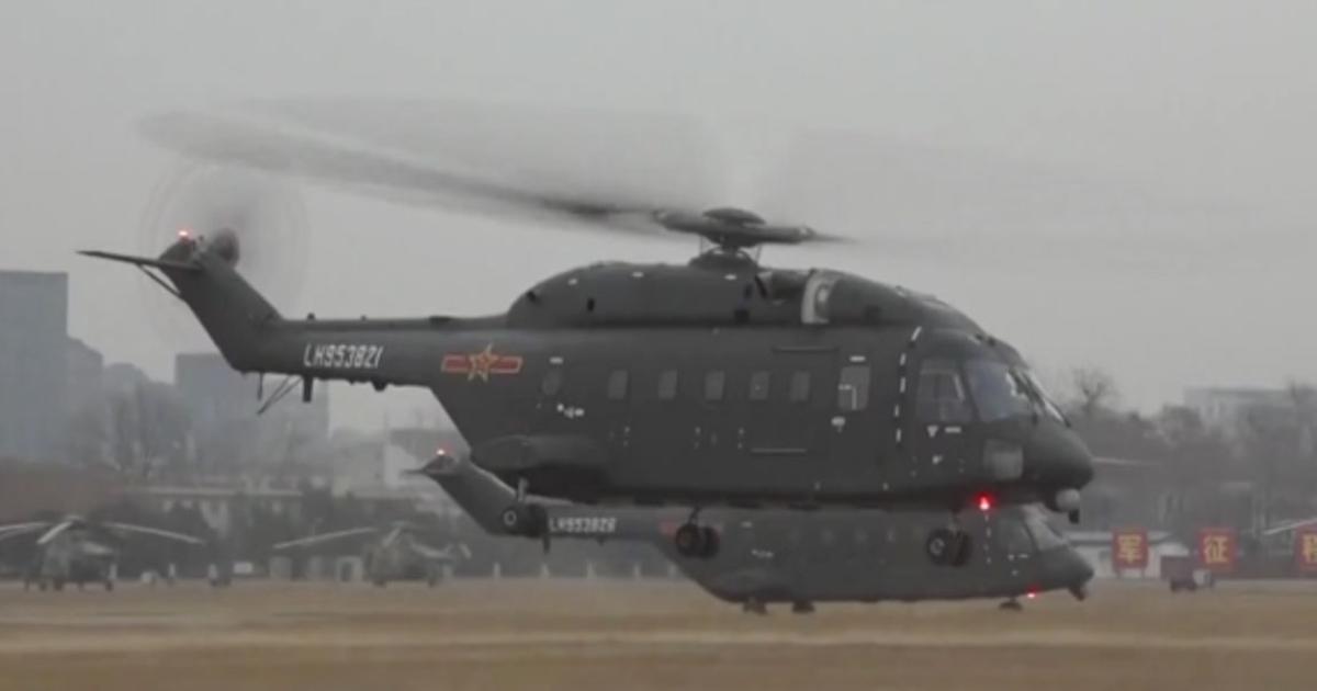 A pair of Z-8G helicopters were shown on an exercise by China’s state-run television network. (Photo: CCTV)
