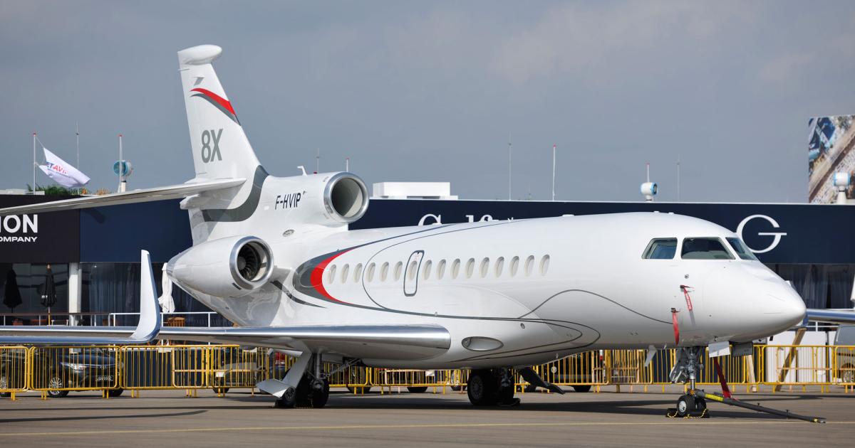 Dassault hopes the popularity of long-range, large-cabin business jets in Asia will translate into new sales of its Falcon 8X, pictured on static display here at the Singapore Airshow.