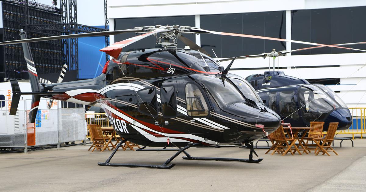 Bell Helicopter’s static display includes these two ’copters: a 429 in the foreground and a 505. Photo: David McIntosh