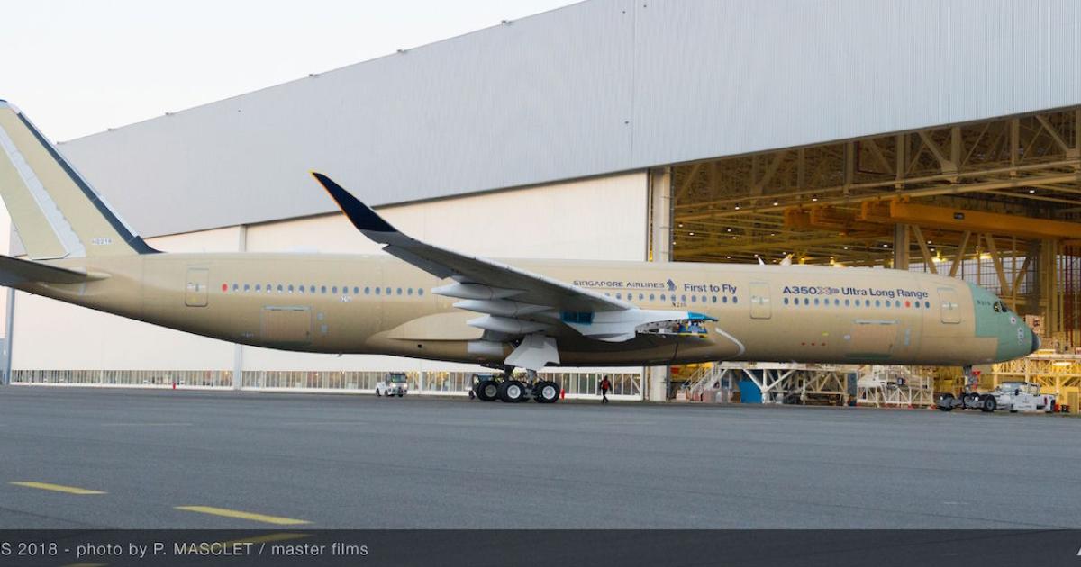 The Airbus A350-900ULR features a redesigned fuel system and aerodynamic improvements that increase its range to 9,700 nautical miles. (Photo: Airbus)