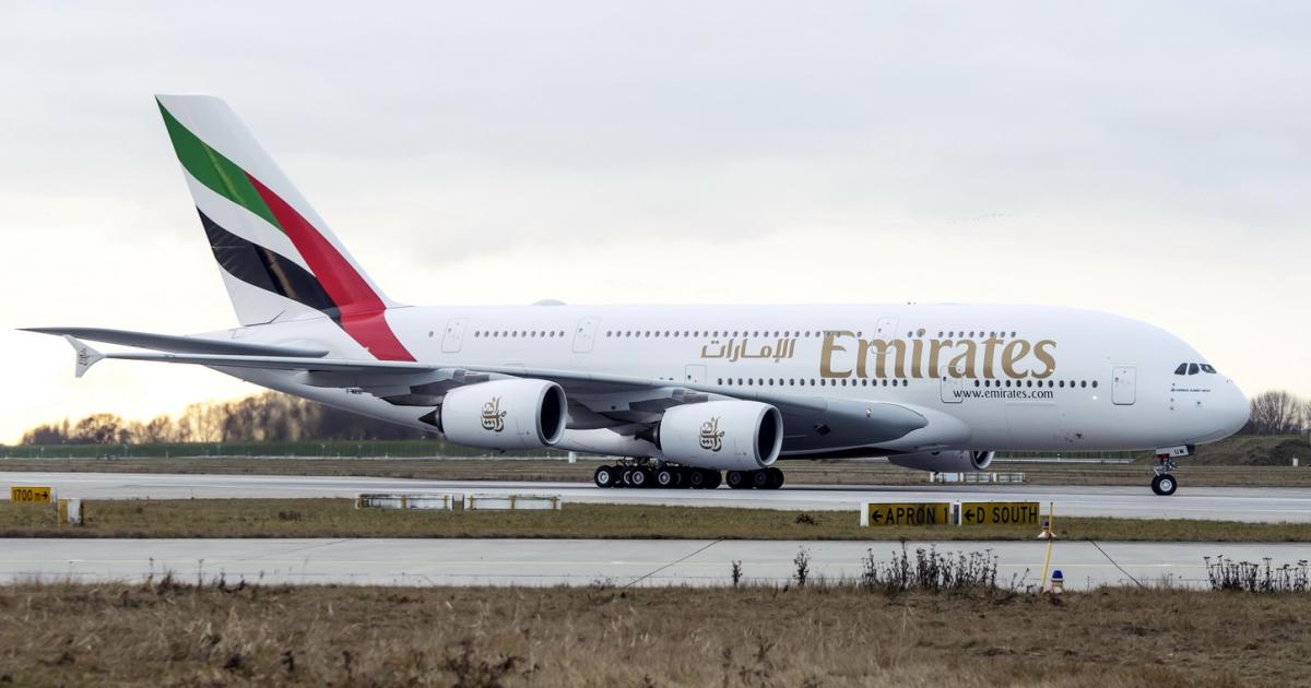 A firm order for 20 superjumbos from Emirates raises the A380 backlog to 115. (Photo: Airbus)