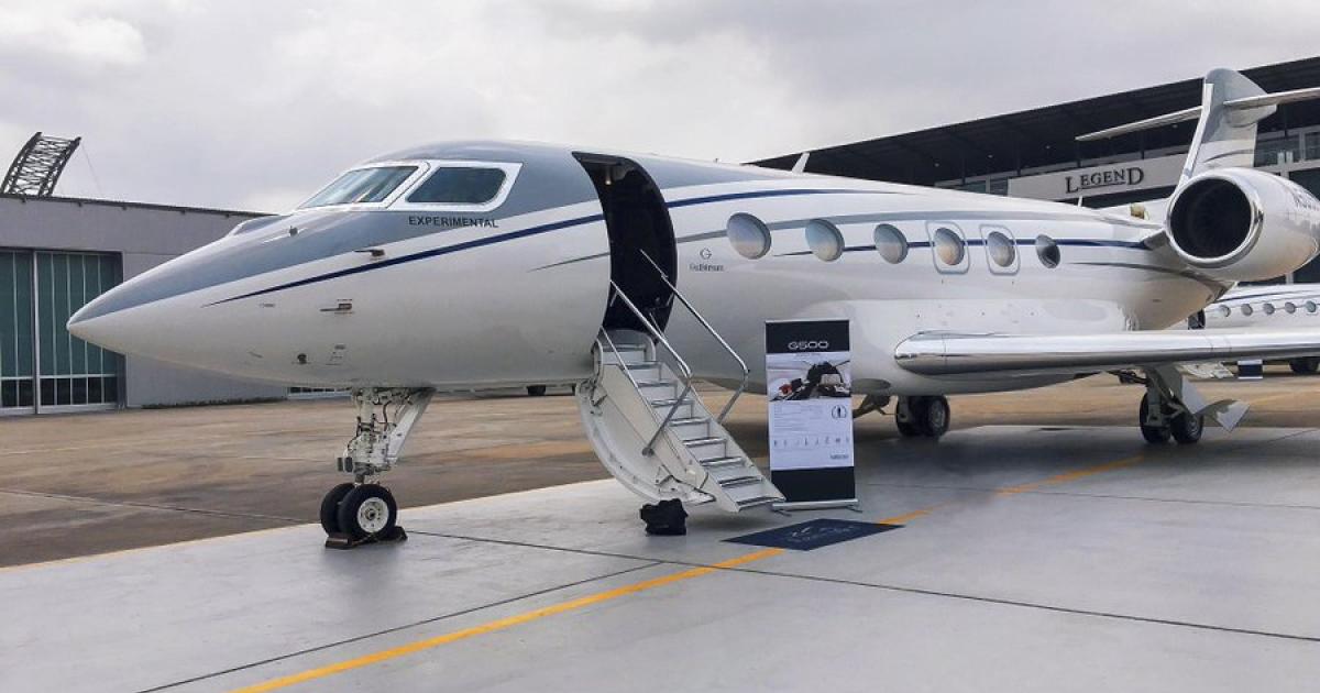 After a world tour stop at the ExecuJet FBO at Murtala Muhammed International Airport in Lagos, Nigeria on February 16 and 17, this Gulfstream G500 will be on display next week at the Abu Dhabi Air Expo. The G500 is expected to be certified by the U.S. FAA in the coming months. (Photo: Gulfstream Aerospace)