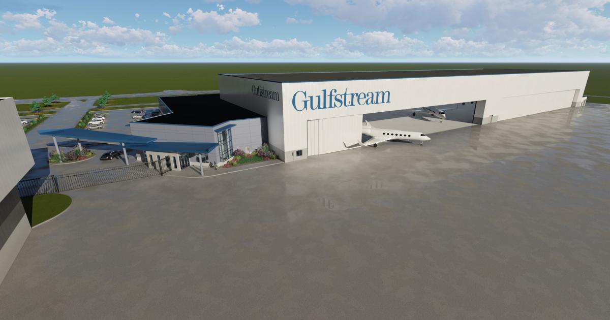 Gulfstream Aerospace will increase its maintenance and completions capability at its Appleton (Wisconsin) International Airport service center by 50 percent with a 180,000-sq-ft expansion slated to be completed by mid-2019. (Photo: Gulfstream Aerospace)
