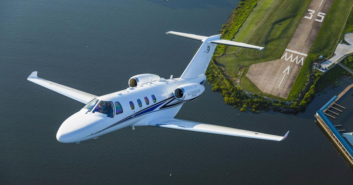 Sales of new business jets, such as this Cessna Citation M2, aren't likely to see an increase this year from the recently passed U.S. tax law, according to Citi Research U.S. aerospace and defense senior equity analyst Jonathan Raviv. He believes the tax benefits will help clear out preowned business jet inventory this year, which could then lead to a resurgence in new aircraft sales in 2019. (Photo: Textron Aviation)
