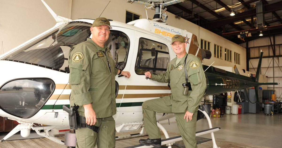 Eric Bashta and Jerry Osterloh, deputies from the Riverside County sheriff’s department in California, will receive the Salute to Excellence MD Helicopters Law Enforcement Award at Heli-Expo.