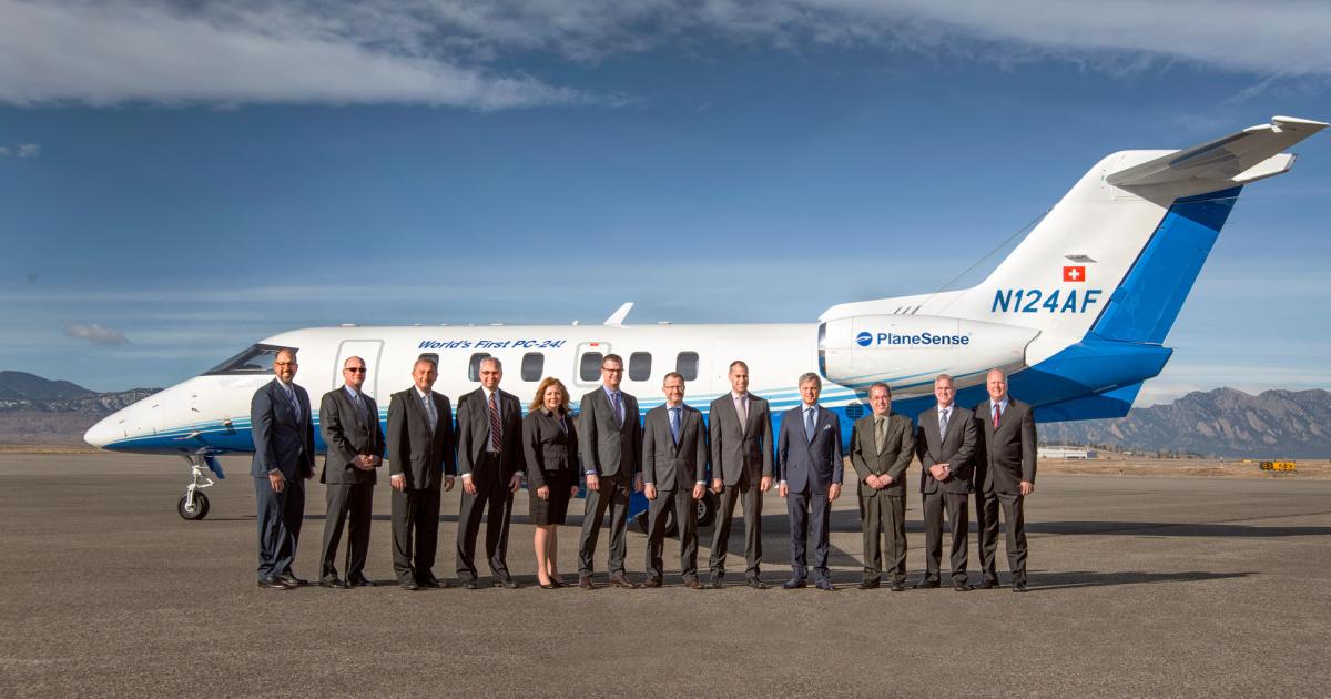 Executives from Pilatus and PlaneSense on hand at the February 7 delivery ceremony. (Photo: PIlatus Aircraft)