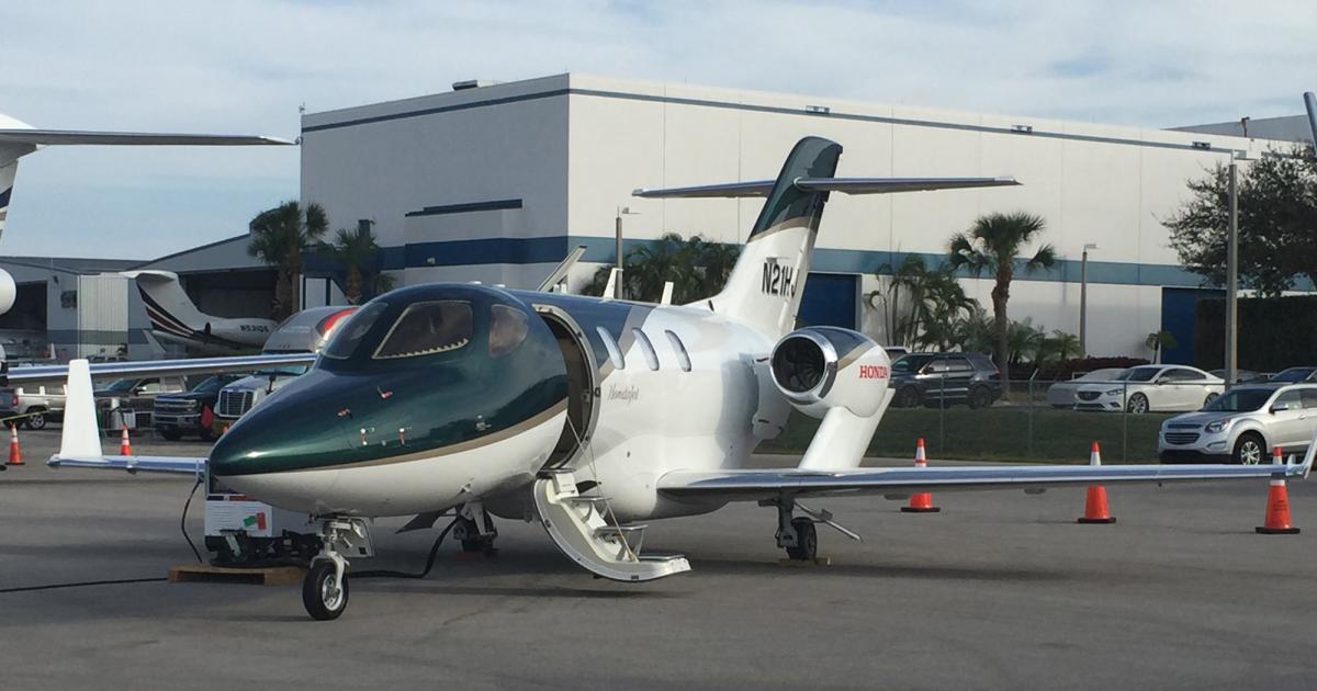 The fleet of turbine aircraft, such as this Honda Aircraft HA-420 HondaJet, are expected to increase 2 percent a year in the U.S. through 2038, according to the FAA's latest general aviation forecast. (Photo: Chad Trautvetter/AIN)