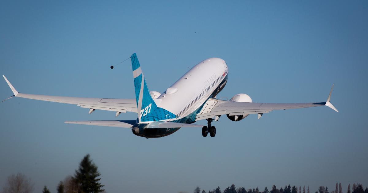 The first Boeing 737 Max 7 takes off from Renton Municipal Airport for a three-hour maiden mission that ended with an uneventful landing at Seattle's Boeing Field. (Photo: Boeing)