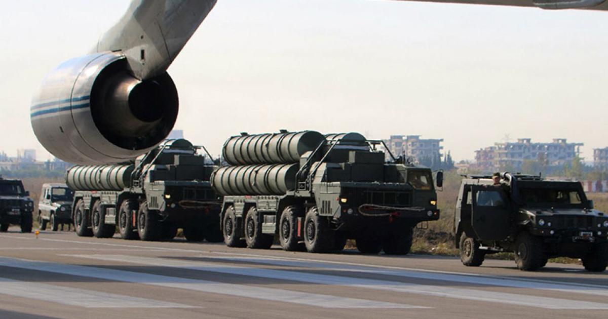 The S-400 is currently Russia's most capable SAM system, with a battery deployed to Syria (illustrated). The S-500 system offers improved range and capability against stealthy aircraft and ballistic missiles. (Photo: Russian Ministry of Defence)