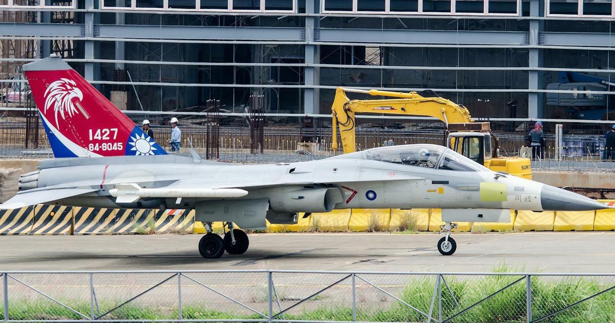 An F-CK-1C with GPS pod taxis at Ching Chung Kang Air Base for a test flight. (Photo: Formosa Military Image Press)