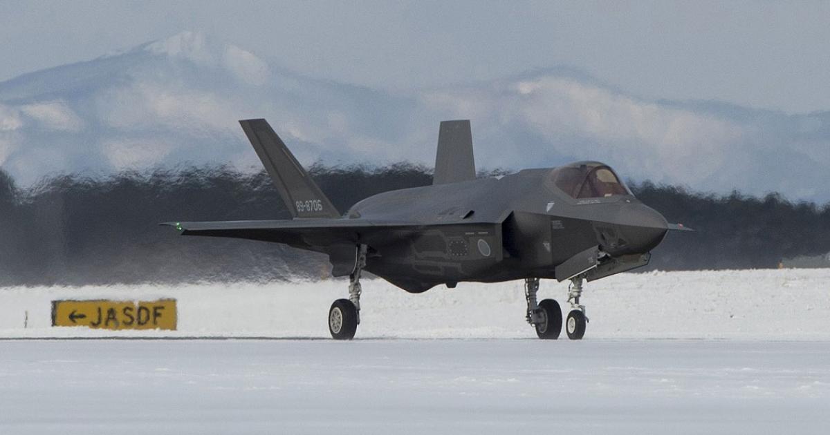  The first F-35A CTOL Joint Strike Fighter for the JASDF taxis in after its delivery flight to Misawa air base on January 26. (Photo: U.S. Air Force)