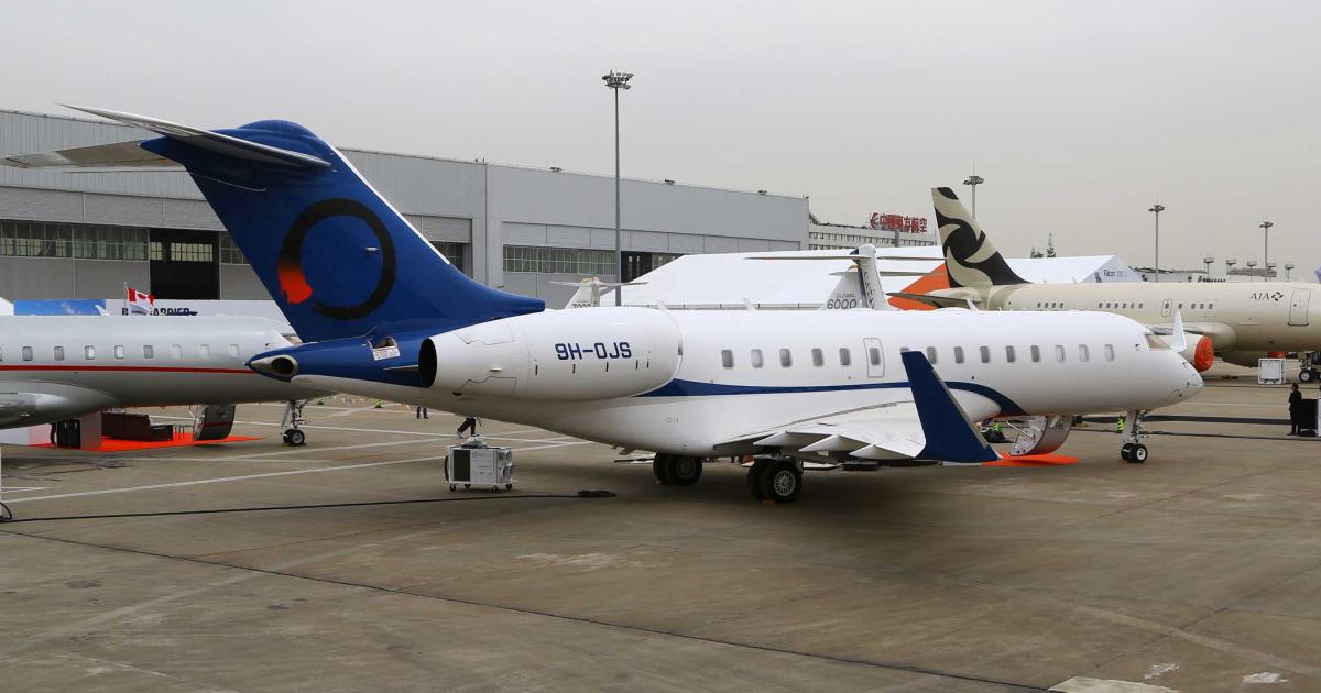 Ojets plans to grow its current fleet of three Bombardier business jets to nine, which will complement the 21 from its recent acquisition of Elit’Avia. Pictured is its latest Global 6000 at ABACE.